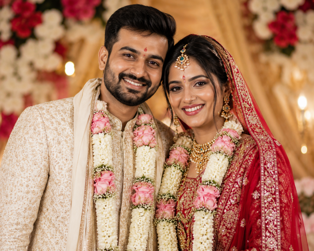 Happy Indian wedding couple for RoyalMilan matrimony success story